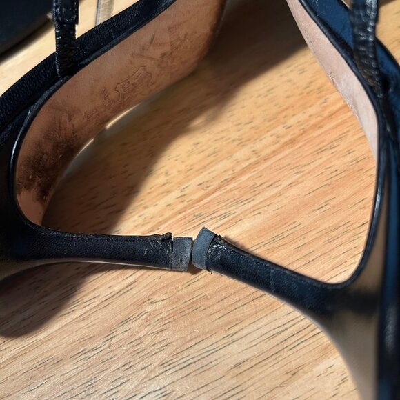 Womens Jimmy Choo Black Leather Strappy Slip-On Heels 37.5 US/7.5 - Picture 11 of 12